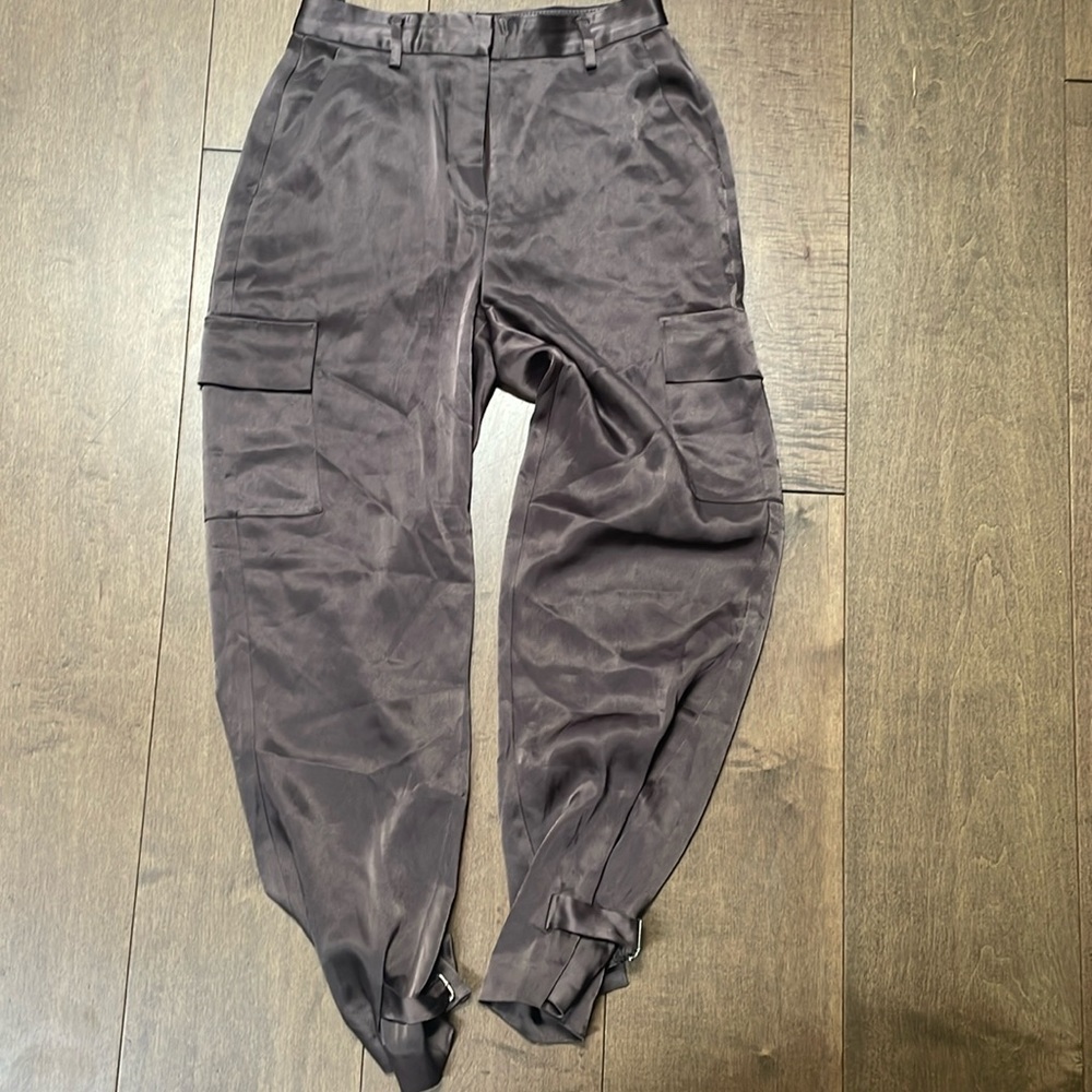 Beautiful Satin cargo pants with belt at the bottom